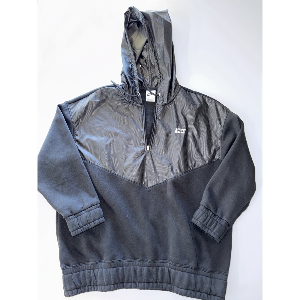 Nike‎ Sportswear Fleece Windbreaker Hoodie Black Pullover Half Zip S Women's